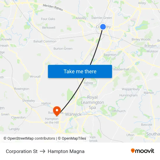 Corporation St to Hampton Magna map