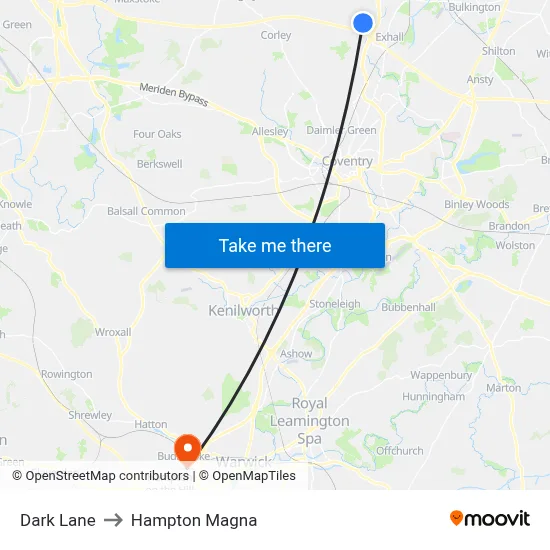 Dark Lane to Hampton Magna map
