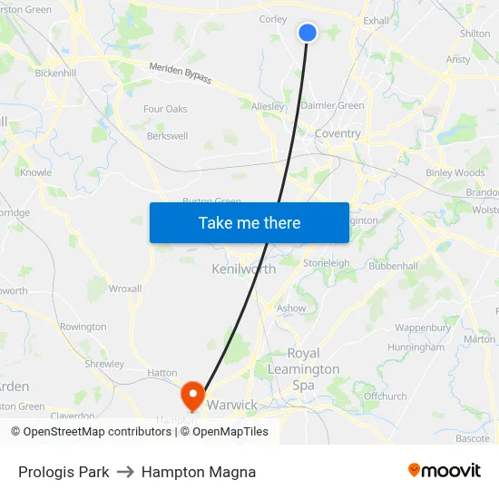 Prologis Park to Hampton Magna map