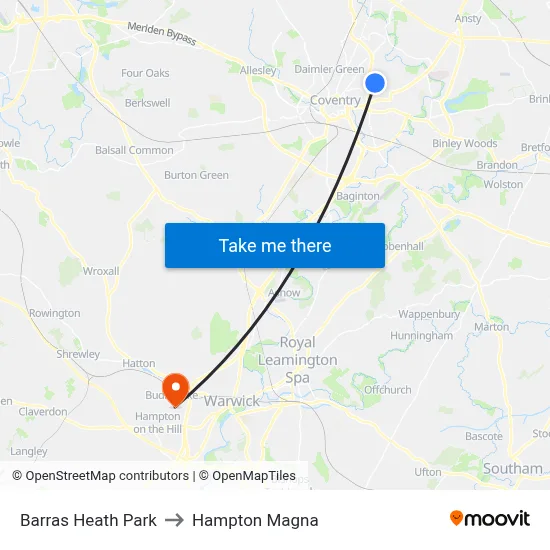Barras Heath Park to Hampton Magna map