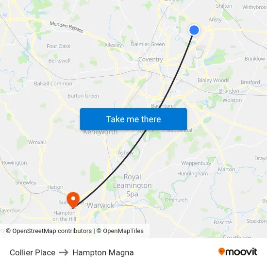 Collier Place to Hampton Magna map