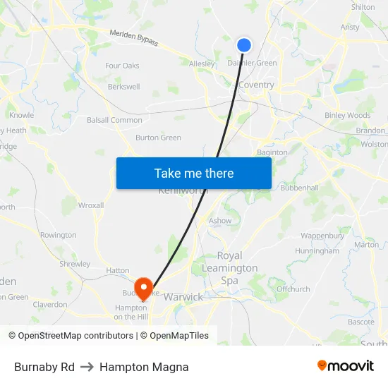Burnaby Rd to Hampton Magna map