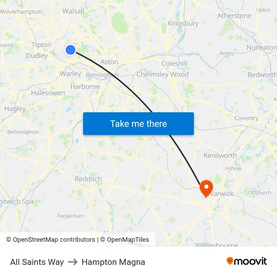 All Saints Way to Hampton Magna map