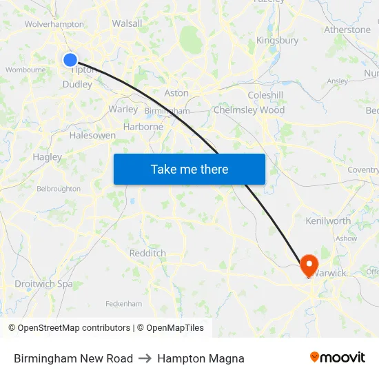 Birmingham New Road to Hampton Magna map