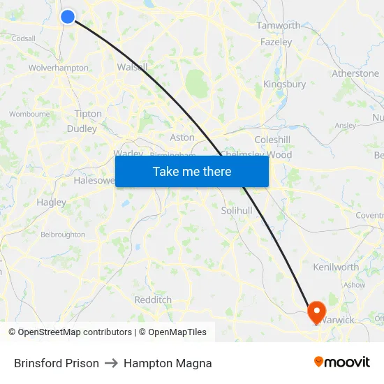 Brinsford Prison to Hampton Magna map