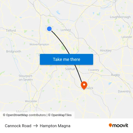 Cannock Road to Hampton Magna map