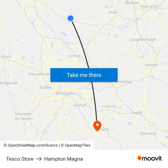 Tesco Store to Hampton Magna map
