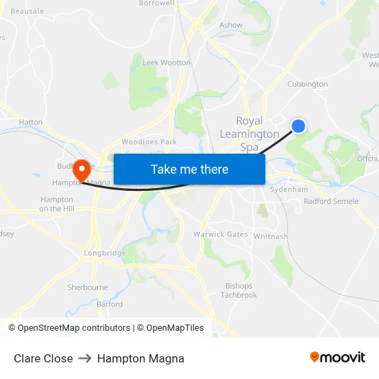 Clare Close to Hampton Magna map