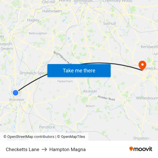 Checketts Lane to Hampton Magna map