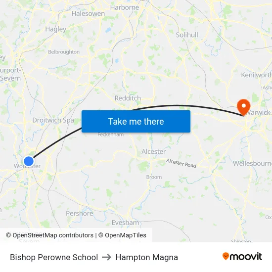 Bishop Perowne School to Hampton Magna map