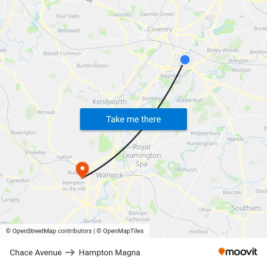 Chace Avenue to Hampton Magna map