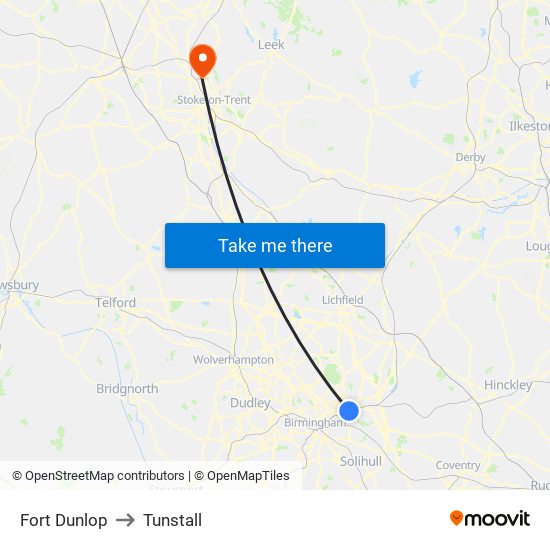 Fort Dunlop to Tunstall map