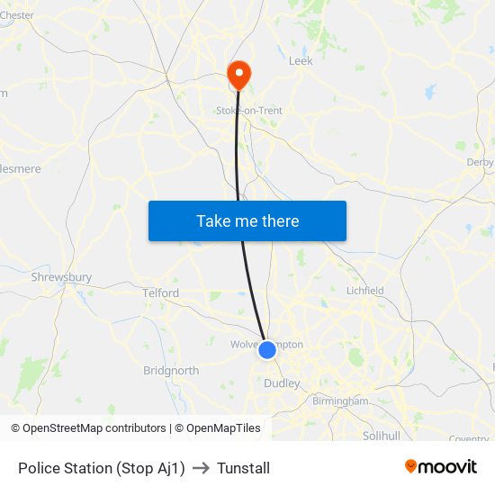 Police Station (Stop Aj1) to Tunstall map