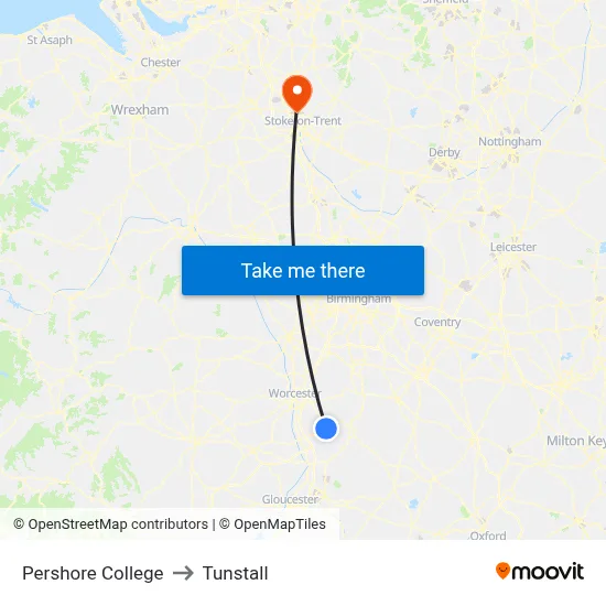 Pershore College to Tunstall map