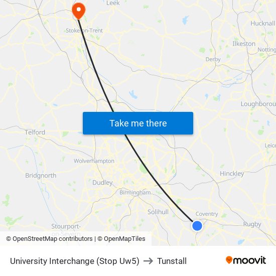 University Interchange (Stop Uw5) to Tunstall map