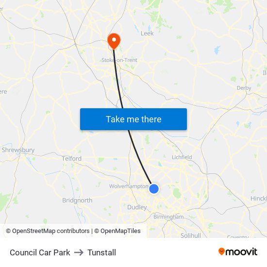 Council Car Park to Tunstall map