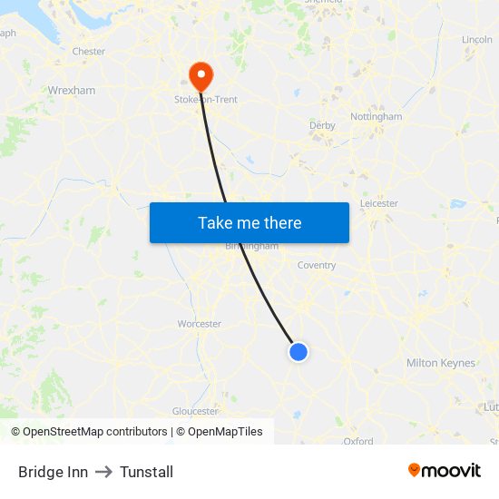 Bridge Inn to Tunstall map