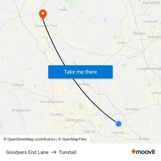 Goodyers End Lane to Tunstall map