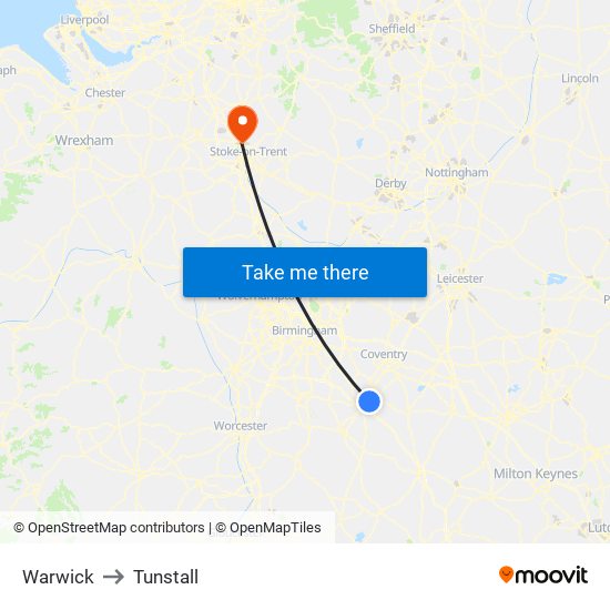 Warwick to Tunstall map