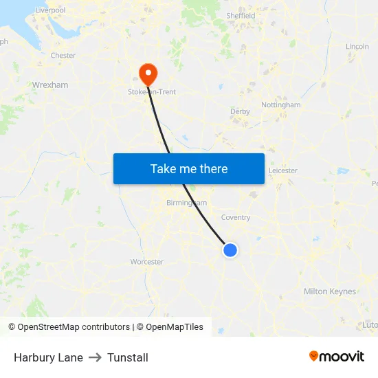 Harbury Lane to Tunstall map