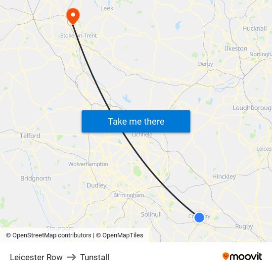 Leicester Row to Tunstall map