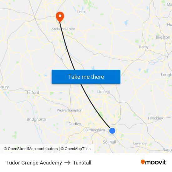 Tudor Grange Academy to Tunstall map
