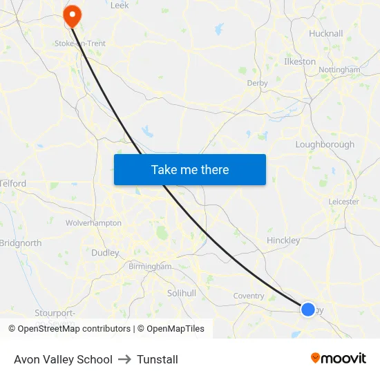 Avon Valley School to Tunstall map