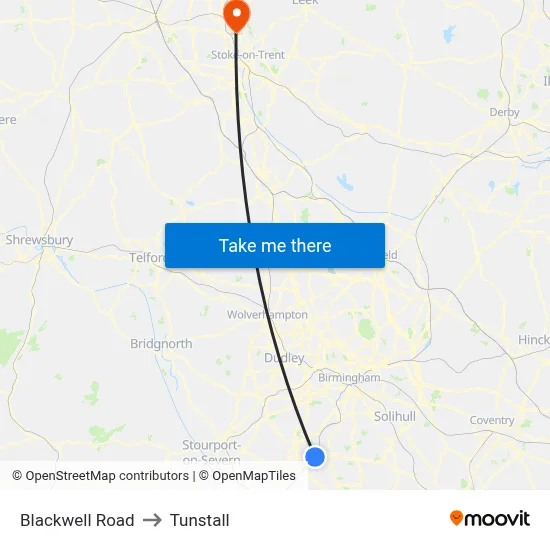 Blackwell Road to Tunstall map