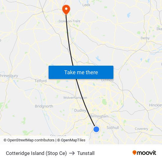 Cotteridge Island (Stop Ce) to Tunstall map