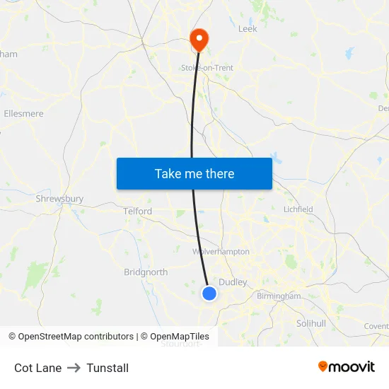 Cot Lane to Tunstall map
