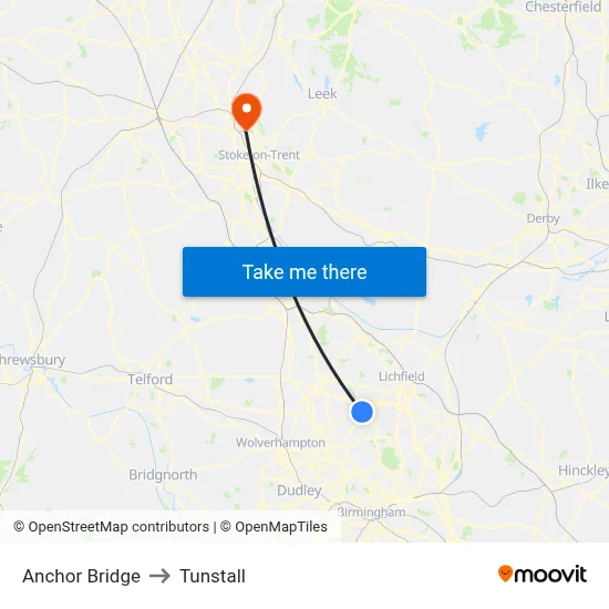 Anchor Bridge to Tunstall map