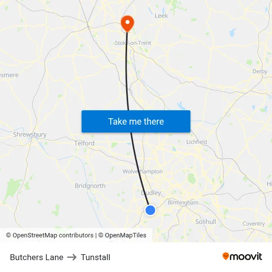 Butchers Lane to Tunstall map