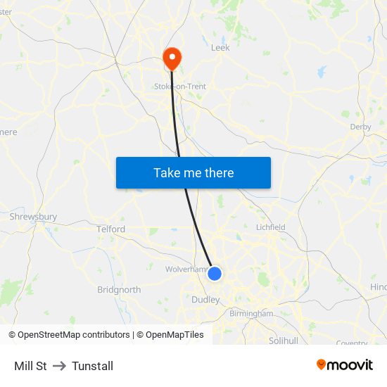 Mill St to Tunstall map