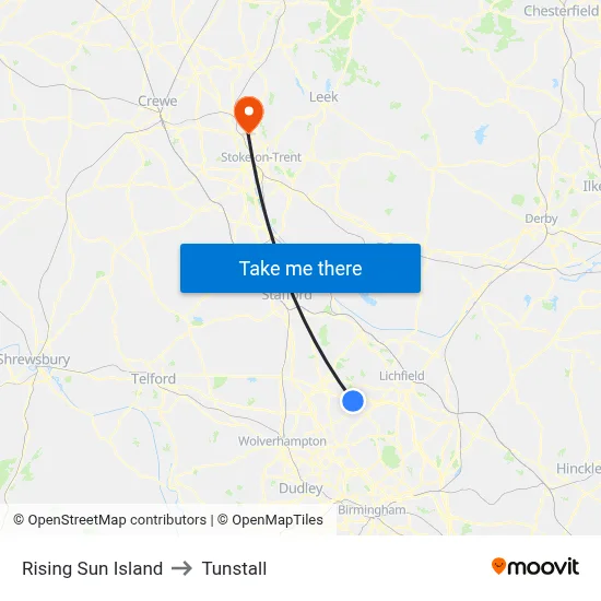 Rising Sun Island to Tunstall map