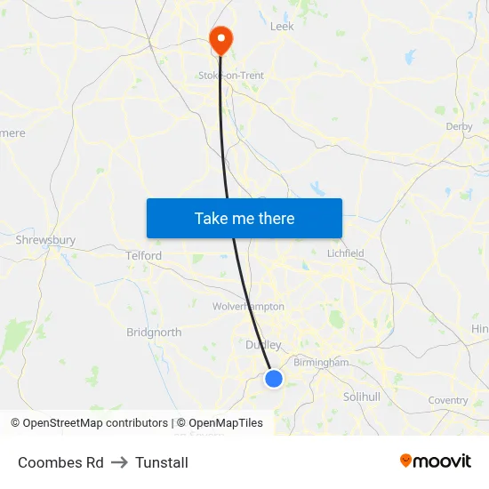 Coombes Rd to Tunstall map