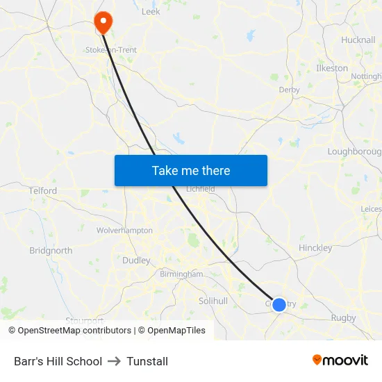 Barr's Hill School to Tunstall map