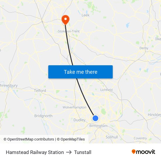 Hamstead Railway Station to Tunstall map