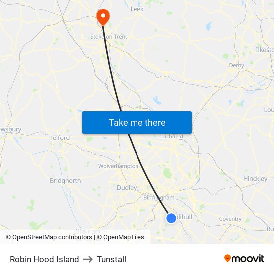 Robin Hood Island to Tunstall map