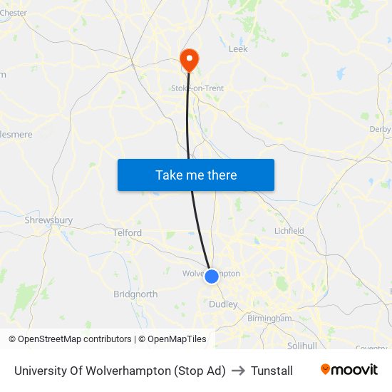 University Of Wolverhampton (Stop Ad) to Tunstall map