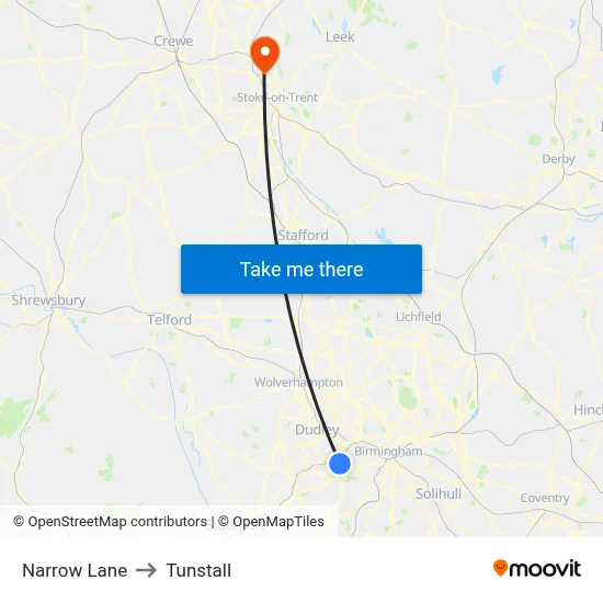 Narrow Lane to Tunstall map