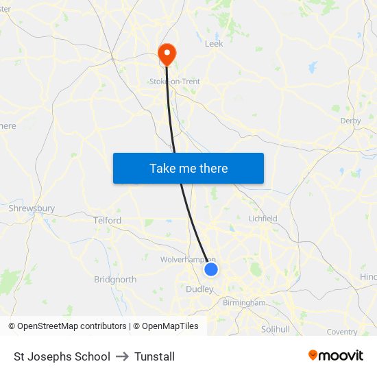 St Josephs School to Tunstall map