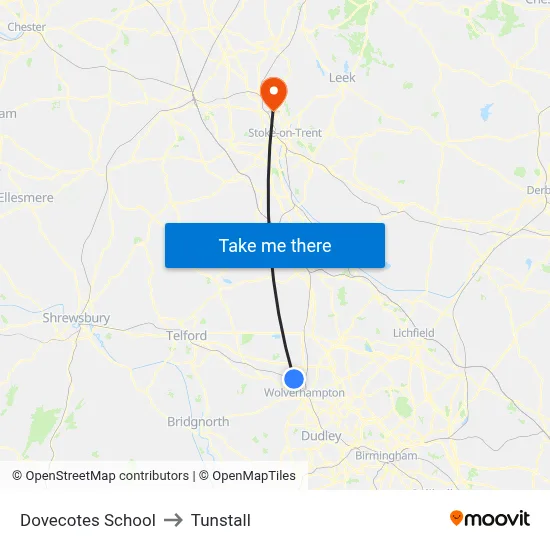 Dovecotes School to Tunstall map