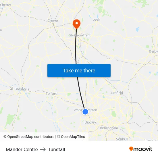 Mander Centre to Tunstall map