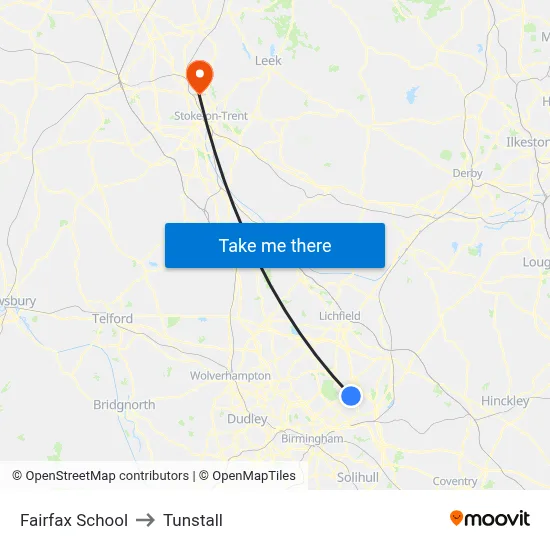 Fairfax School to Tunstall map