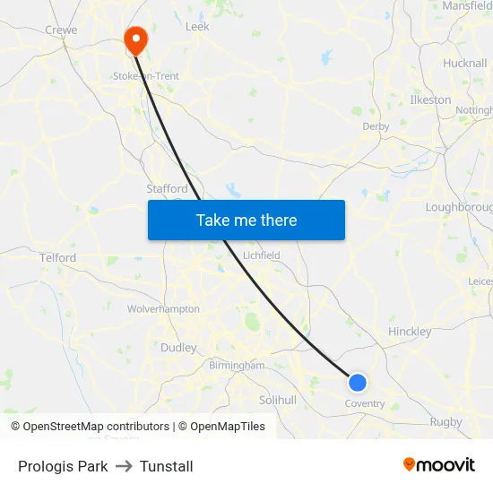 Prologis Park to Tunstall map