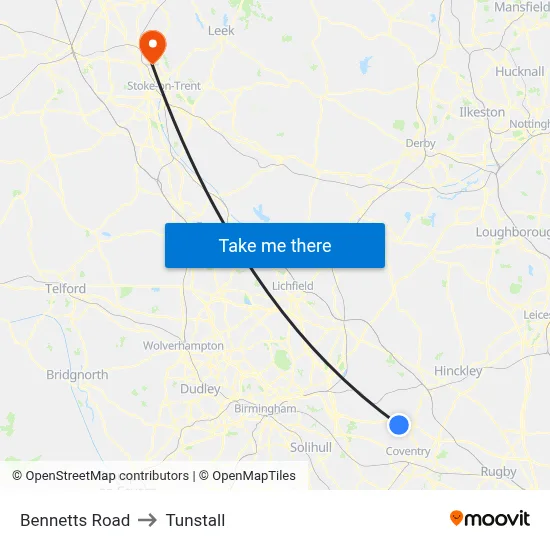 Bennetts Road to Tunstall map
