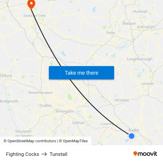 Fighting Cocks to Tunstall map