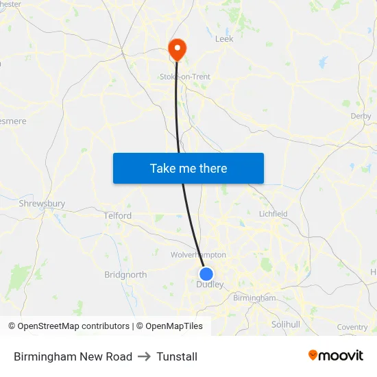 Birmingham New Road to Tunstall map