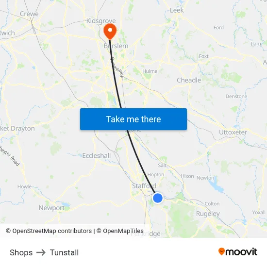 Shops to Tunstall map