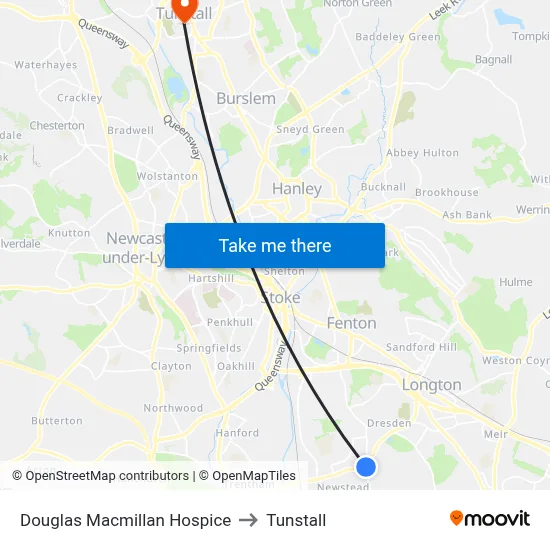 Douglas Macmillan Hospice to Tunstall map